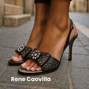 Rene Caovilla Medium-Heeled Sling-Back Pumps w Rhinestones